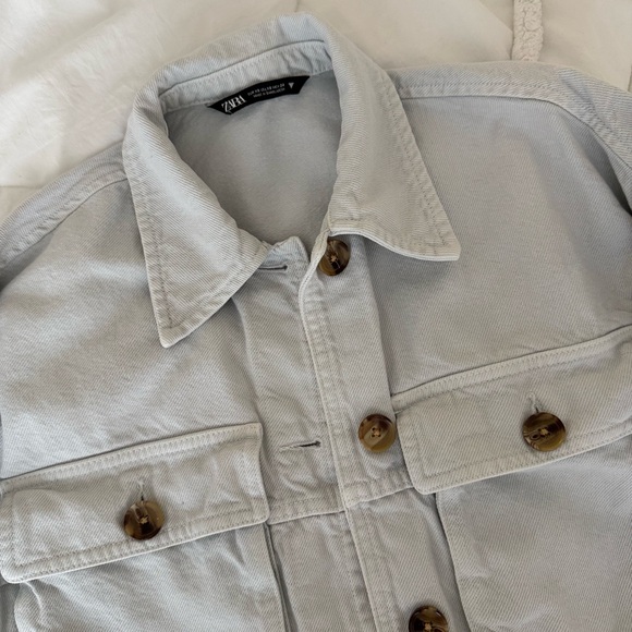 Zara Light Gray Cropped Jean Jacket - Picture 2 of 5